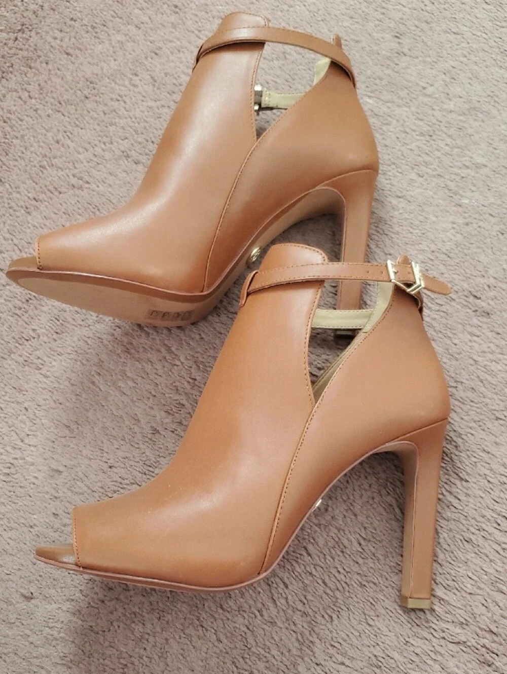 MICHAEL Michael Kors Peep-Toe Ankle Booties with Gold Buckle